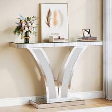 Tribesigns Mirrored Console Table, Modern Sliver Entryway Sofa Table With Crystal Inlay Frames For Living Room, Hallway, Foyer - Mirrored Silver - View 3