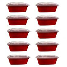 Kit Of 10 1 Liter Transparent Rectangular Washable Fitnees Lunch Box Pots - Rojo - Ver 3