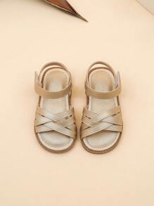 1 Pair Summer Girls Outdoor Hook And Loop Flat Sandals