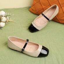 新款玛丽珍妮女式平底奶奶鞋 - 杏色 - 查看 4