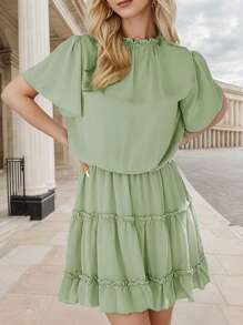 Woman Casual Summer Ruffle Design Mini Light Dress - 薄荷綠 - 查看 3