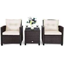 ERGOMASTER  3 Piece Patio Furniture Set Outdoor All Weather Rattan Sofa Chair Set - White - View 1