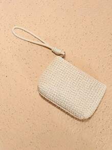 手工编织腕带，拉链开合，纯色织物零钱包，钥匙卡夹，涤纶衬里，腕带 - A - 查看 6