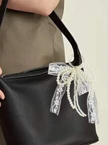 Y2K Cute Minimalist Fashion Beaded Faux Pearl Bow, Bow Ribbon, Multi-Functional DIY Keychain/Bag Charm Set, Suitable For Couples, Women, Girls And Best Friends For Daily Wear. An Ideal Gift For Holidays And Valentine's Day. - White - View 5