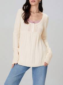 Women Y2K Fairy Grunge Knitted Shirt Top Vintage Long Sleeve Square Neck Button Tunic Tops Retro Peplum Blouse Sweaters Aesthetic Clothes Knitwear - White - View 5