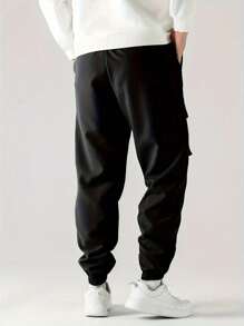 青少年男孩休闲抽绳工装裤，春秋夏季时尚街头服饰 - 黑色 - 查看 2