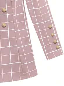 Dames Front Button Plaid Revers Lange Mouw Casual Blazer Jas