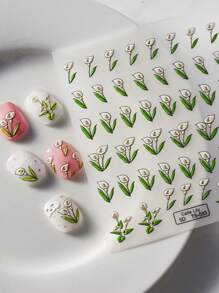 1 件 5D 浮雕花朵美甲贴纸粘性滑块 DIY 指甲油美甲贴纸贴花 - 彩色 - 查看 2