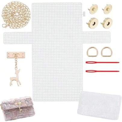 Bộ 6 phụ kiện lưới nhựa, phụ kiện làm túi DIY, dụng cụ hỗ trợ đan lưới, lưới phủ màu trắng, thích hợp cho túi xách nhựa, đồ thủ công, quà tặng Ngày của Mẹ, bộ dụng cụ làm túi xách thủ công