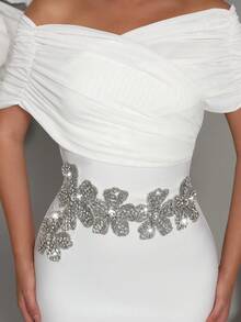 Nouvelle robe longue bandage style épaules dénudées faite main avec perles, robe de soirée moulante fendue style célébrité sexy pour fête, robe invitée de mariage, robe de cérémonie - Blanc - Voir 10
