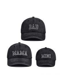 3pcs Embroidered "DAD", "MAMA", And "MINI" Matching Baseball Caps, Fashionable Mom, Dad And Me Set, Adjustable Strap, Suitable For Mother's Day Gift - A - View 3