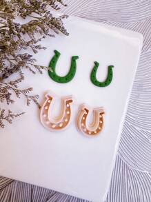 2pcs Happy St. Patrick's Day Clay Cutter | Horseshoe Shape Clay Cutters | Flower Cutters For Earring Making | Clay Earring Cutters | Polymer Clay Tools |Polymer Clay Cutter For Jewelry Making | Jewelry Making Kit - 2pcs - View 7