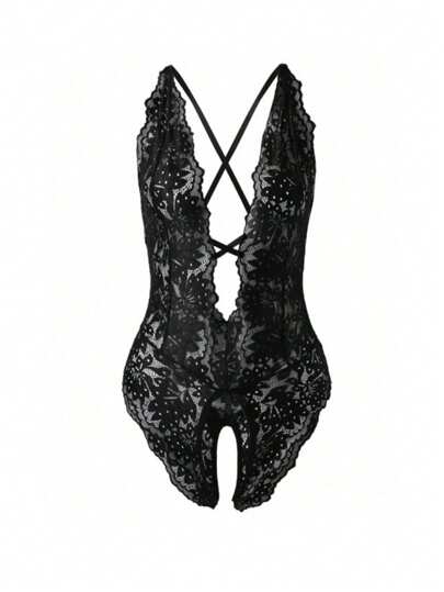 Verleidelijke Crotchless Kanten Strap Criss Cross Halter Teddy Lingerie Open Crotch, Rave view 6