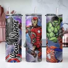 1pc 20oz Customized Name Heroes Pattern Stainless Steel Cup With Lid, Straw, Double Wall Insulated & Leakproof, Reusable Travel Mug Suitable For Birthday, Christmas, Easter, For Him Her, Boyfriend, Girlfriend, Dad, Mom, Family, Friends For Anniversaries, For Valentine's Day, For Mother's Day, For Birthdays, For Children's Day, For Father's Day, For Graduation, For Weddings, For Housewarming Dining Room, Living Room, Bedroom, Office, Tea Room, Home, School