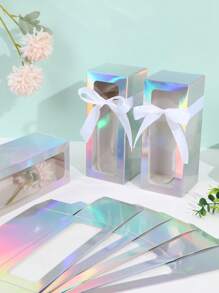 10 stuks papieren geschenkverpakkingsdoos met lint, laserzilveren ontwerp displaydoos met PVC helder venster, verjaardag bruiloft evenement feest geschenkdoos, bruiloft banket verpakking geschenkdoos, bruiloft decoratie, bruidsdouche, bruiloft verjaardag bruidsmeisjes tassen, feestgunst, geschenkverpakking