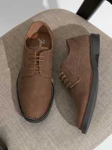 SHOESMALL Men's Casual Black Dress Shoes Suede Plain Toe Business Oxford Shoes Dark Brown Dress Shoes For Men - 棕色 - 查看 1
