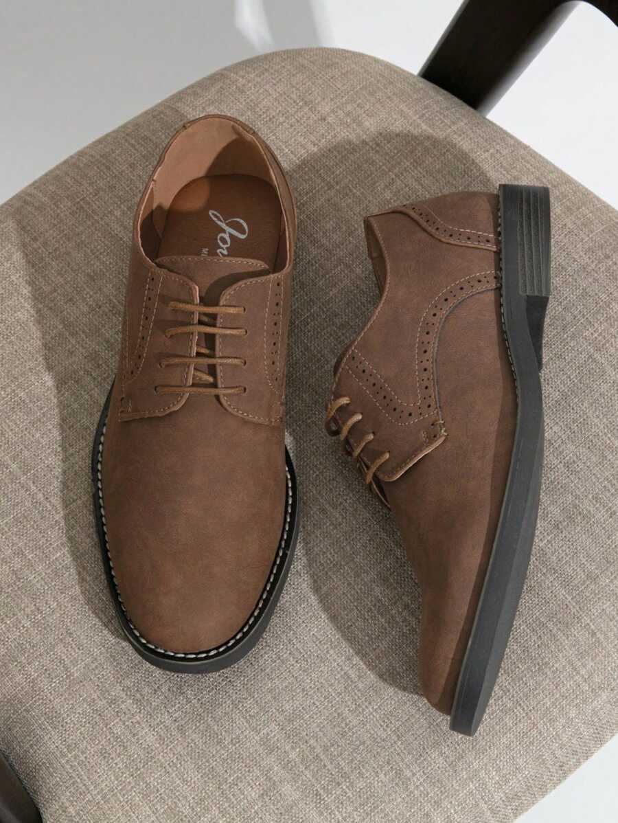 SHOESMALL Men's Casual Black Dress Shoes Suede Plain Toe Business Oxford Shoes Dark Brown Dress Shoes For Men - 棕色 - 查看 1