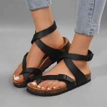 Women's Casual Fashion Adjustable Buckle Comfort Sandals,Cork Insole Sport Memory Foam Cushioning Anti-Slip Orthopedic Sandal Slippers - 烏黑 - 查看 1