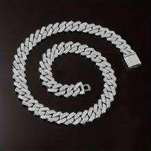 Mens Cuban Link Chain Miami Cuban Necklace Chain Diamond Cut Chains For Men Women 14mm Iced Out Hip Hop Jewelry - 銀色 - 查看 1