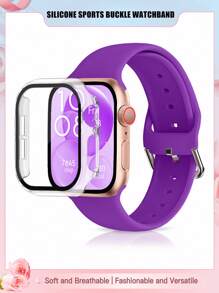 三合一包括表带、带钢化膜的保护壳、时尚、柔软、舒适、透气的单色硅胶运动表带、兼容 Apple Watch 表带 49 毫米 46 毫米 45 毫米 44 毫米 42 毫米 41 毫米 40 毫米 38 毫米、休闲百搭腕带、派对情人节礼物、经典 Apple Watch 系列带扣 10 9 Ultra SE 8 7 6 5 4 3 2 1 男女皆宜 - 紫色 - 查看 1