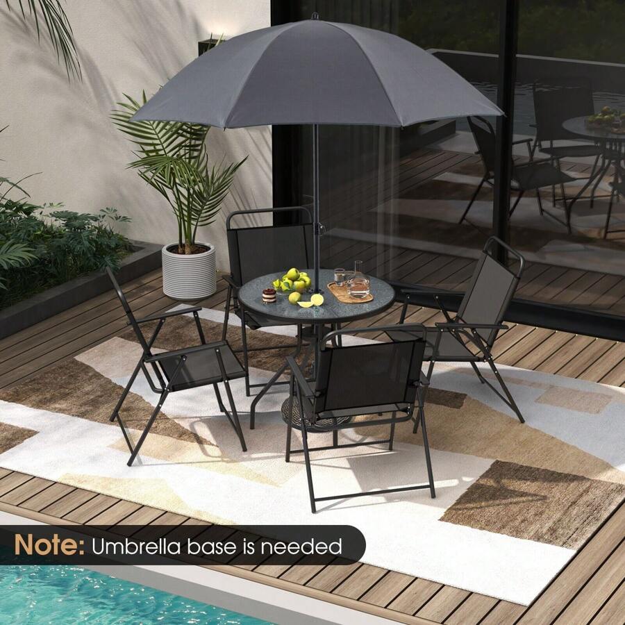 GOFLAME  6 Pcs Outdoor Dining Set Patio Garden Table Set For 4 W/Umbrella - Grey - View 1