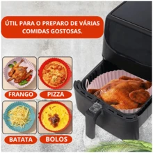Kit 6 Forma de Silicone Para Fritadeira Air Fryer Antiaderente Cozinha Com Alça