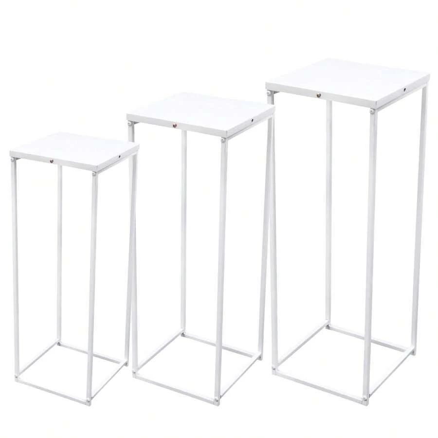 CNCEST Set Of 3 Metal Wedding Flower Vase Stand, Square Rack Flower Holder For Wedding Home Living Room & Patio Decor White - 白色 - 查看 1