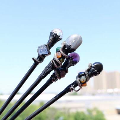 1 st Naturstenar Magisk Scepter Ametistboll Fairy Lucky Tumble Stone Gem Scepter Fairy Magic Stick Dekorativ stav