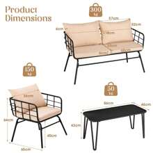 ERGOMASTER  4 PCS Patio Conversation Set Outdoor Furniture Loveseat Coffee Table 2 Chairs - Ginger - View 2