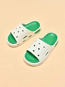 儿童泡沫拖鞋，轻便防滑软底可爱小/大童居家休闲速干凉鞋，简约男女通用沙滩拖鞋 - 綠色 - 查看 3