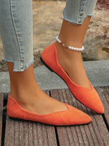 Plus Size EU Size 35-45 New Fashion Colorful Canvas Pointed Toe Flat Slip-On Casual Shoes, Suitable For Dresses, Spring/Autumn - Orange - View 5