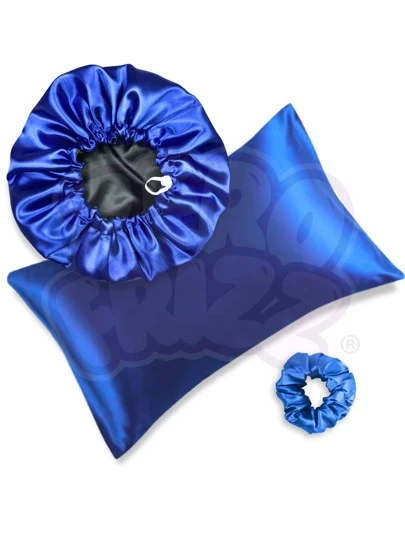 Touca Cetim dupla face + fronha cetim + lacinha kit completo anti frizz