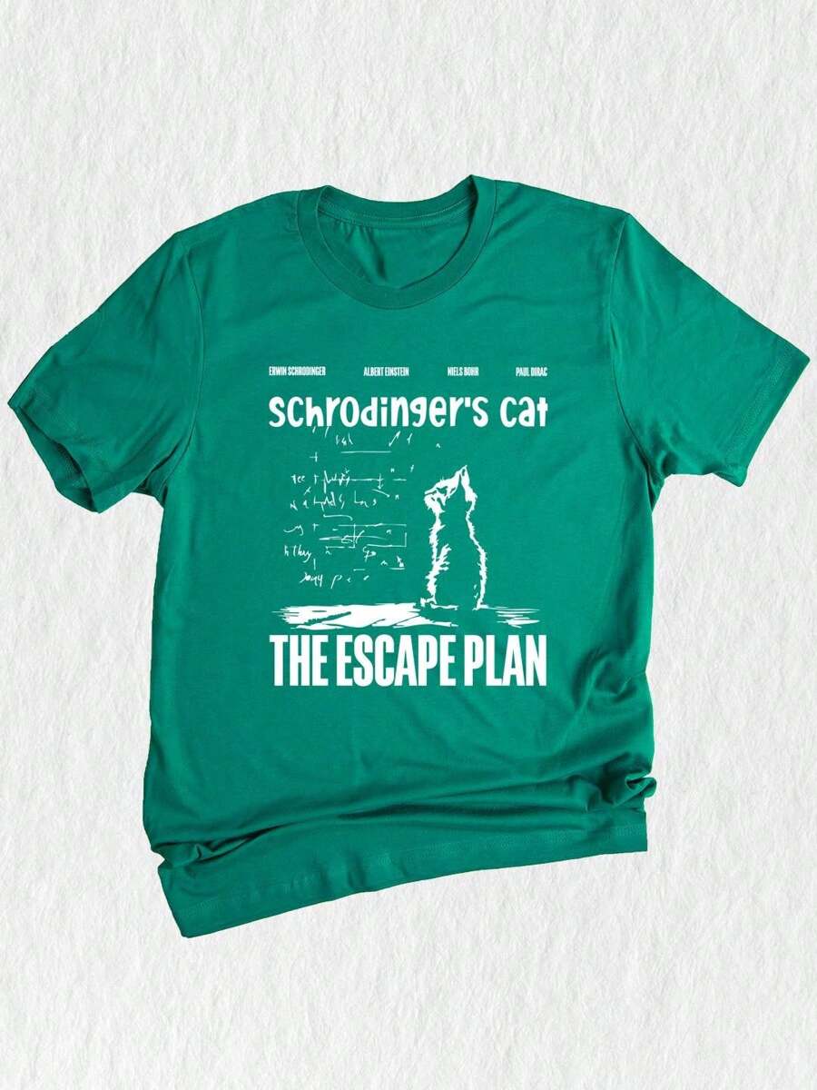 Schrödingers Cat The Escape Plan T-Shirt, Funny Physics Science Shirt, Gift For Science Lovers, Geeky Cat Lovers Tee - Kelly Green - 查看 1