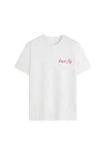 全新柔软百搭女士休闲圆领宽松透气图案印花 T 恤，春夏 - 白色 - 查看 5