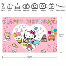 Sanrio Licensed 1PC Sanrio Love Kitten Birthday Party Decorative Background Banner Cartoon Theme Shower Party Perfect Decorative Items Bedroom Tapestry Photo Background Booth Props 82.7*59.1 *39.4/39.4*29.5 Inches