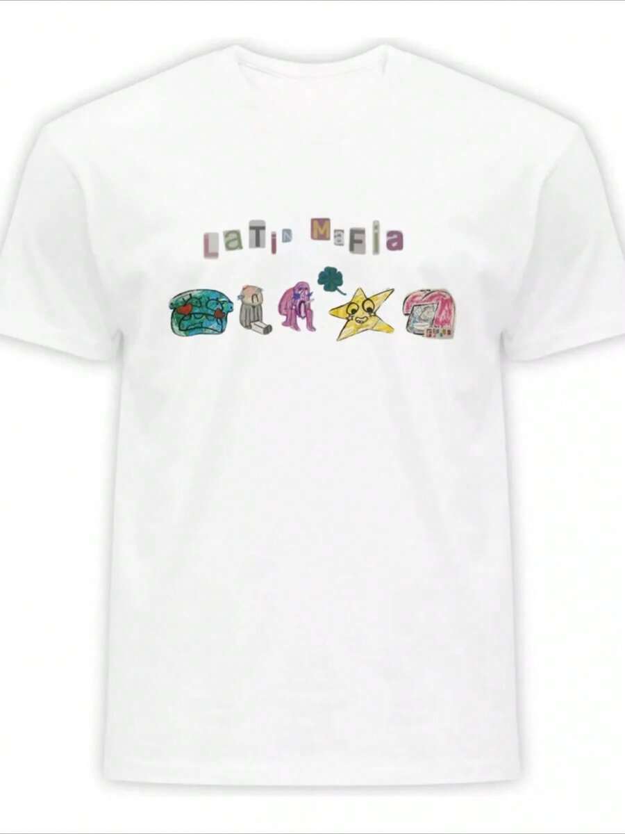 Camiseta gráfica con estampado especial de mafia latina retro para hombre Camiseta casual de verano de tela transpirable, camiseta informal de manga corta con cuello redondo de 220 g, camiseta 100% algodón engrosada - Blanco - Ver 1