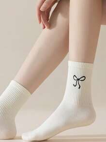 4 pares de calcetines por la mitad de la pantorrilla para mujer, calcetines holgados con diseño de lazo, calcetines largos casuales multicolor para estudiantes, colores surtidos, primavera/verano