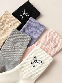 4 pares de calcetines por la mitad de la pantorrilla para mujer, calcetines holgados con diseño de lazo, calcetines largos casuales multicolor para estudiantes, colores surtidos, primavera/verano