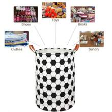 Laundry Hamper, Black And White Grid, Football Pattern Large Canvas Fabric Lightweight Storage Basket Toy Organizer Dirty Clothes Collapsible Waterproof For College Dorms, Children Bedroom,Bathroom
