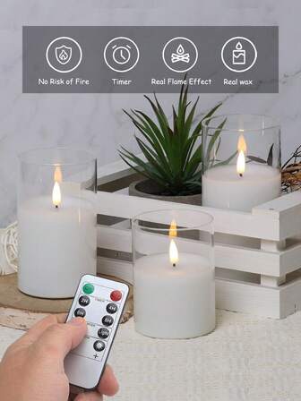 3-delars set elektroniska dekorativa LED-ljus med fjärrkontrolltimer, elektriska pelarljus för utomhusbruk, batteridrivna ljus, 3-delars set realistiska pelarljus med låga, varm låga, födelsedags- och bröllopsdekor, för lyktor, trädgård, jul, halloween, alla hjärtans dag, fest, matbord, heminredning