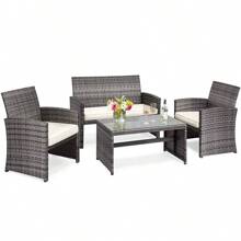 ERGOMASTER  4 PCS Patio Furniture Set PE Rattan Outdoor Wicker Patio Bistro Conversation Set - Grey - View 1