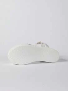 女士大码时尚编织带搭扣露趾休闲防滑厚底坡跟凉鞋，舒适百搭，适合夏季搭配裤装和裙装，旅行必备 - 白色 - 查看 9