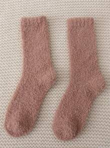 Women Winter Cozy Warmly Soft Fuzzy Solid Color Socks Comfort Fluffy Anklet Crew Socks
