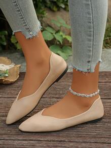 Fashion Colorful Canvas Pointed Toe Flat Mules, Slip-On Shoes For Women, Fits US Size 3.5-11, Suitable For Casual Wear And Dresses, Spring/Autumn - Apricot - View 4