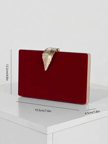 Sac de soirée en forme de boîte en velours à la mode pour femmes, sac à main de soirée de couleur abricot avec décoration boucle métallique feuille, sac de fête, sac de mariée avec chaîne