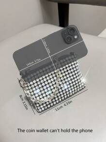 Dancing Engine Sparkly Rhinestone Mini Purse Handmade Bag With Short Chain Strap Wallet Purse Wallet Mini Wallet Wristlet Wallet Coin Wallet - Silver - View 4