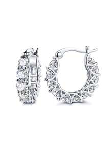 1 对优雅 925 纯银方晶锆石环形耳环结婚周年纪念耳饰女士礼物精美珠宝 - 1# - 查看 8