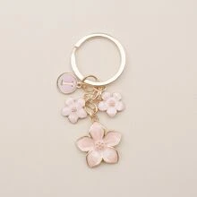 Cherry Blossom Pink/White Flower Charms Keychain With Custom Name Initial Bridesmaid Gifts Summer Beach Vacation - Multicolor - View 19