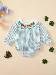 女婴四叶草刺绣绿色圆点连体衣，可爱又有趣，是宝宝的最佳节日礼物 - 綠色 - 查看 1
