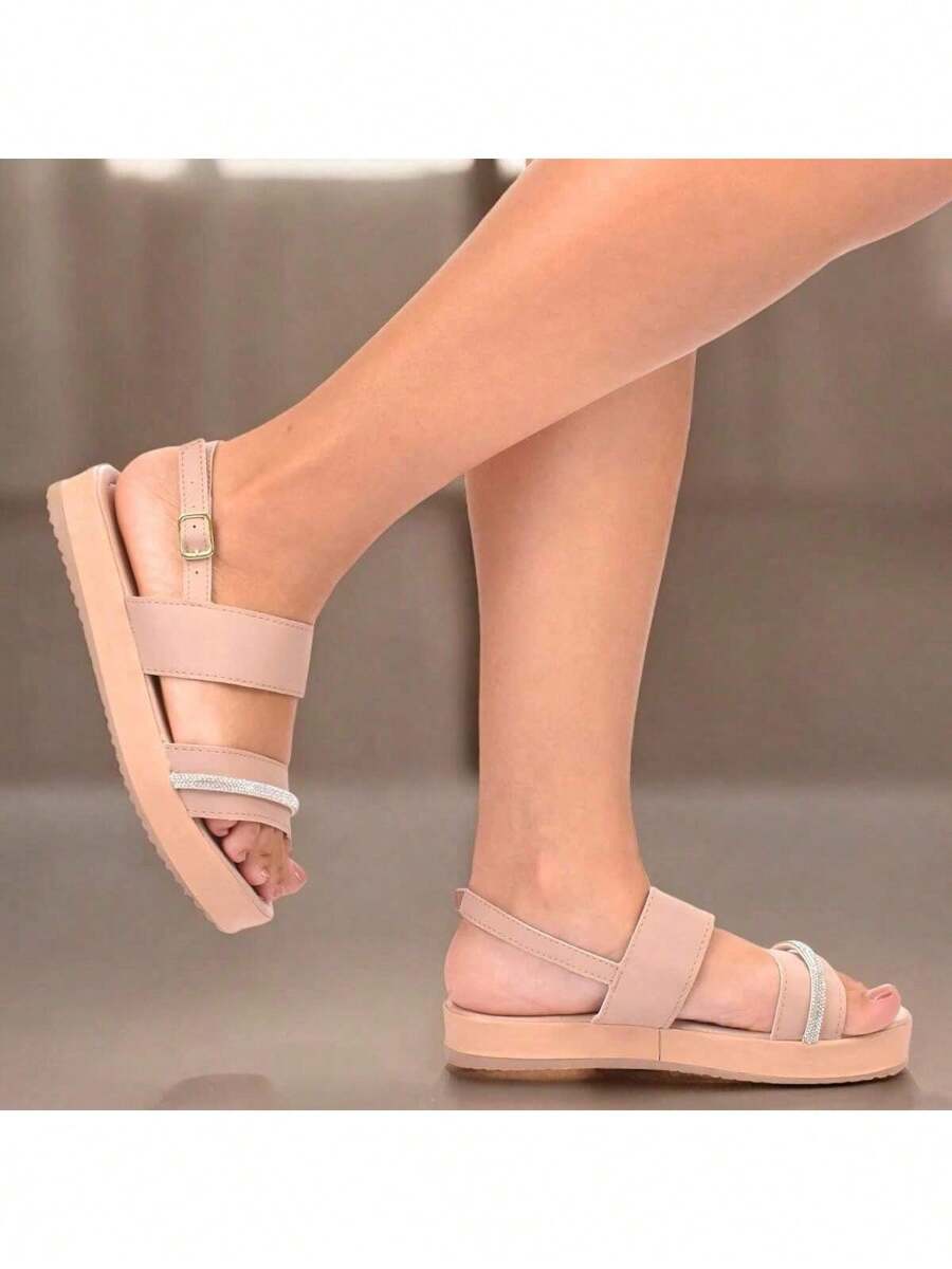 Women's Sandal Papete Chain Rhinestone Shine Comfort Soft Back Buckle - Rusty Rose - View 1